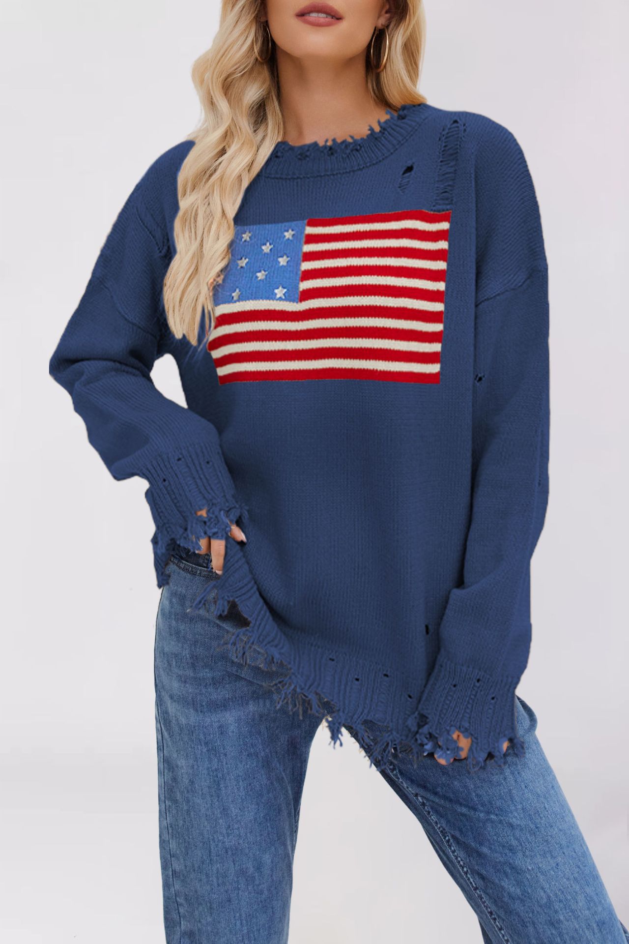 Crewneck Flag Pattern Knit Sweater