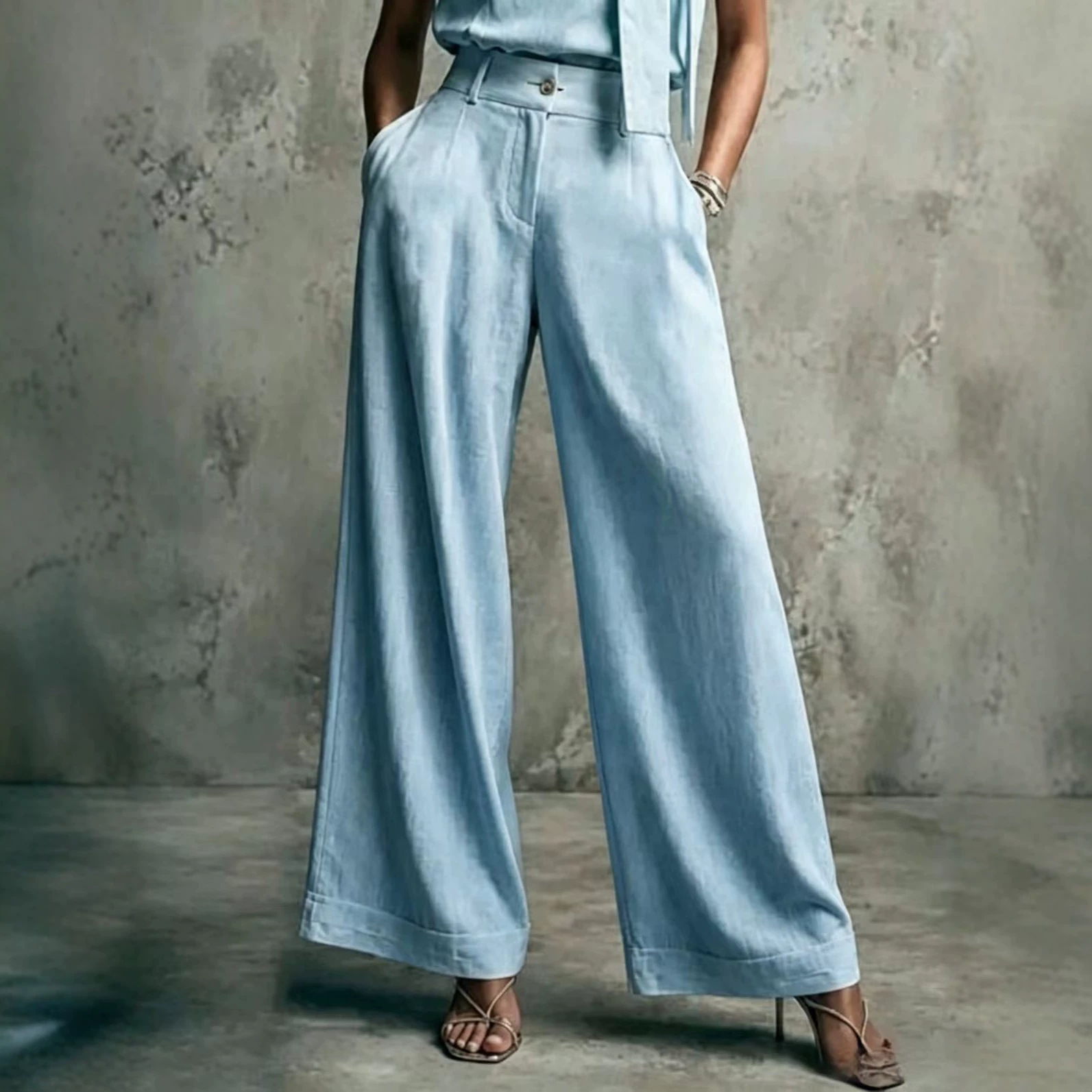 Women's Solid Color High-Waist Wide-Leg Casual Pants