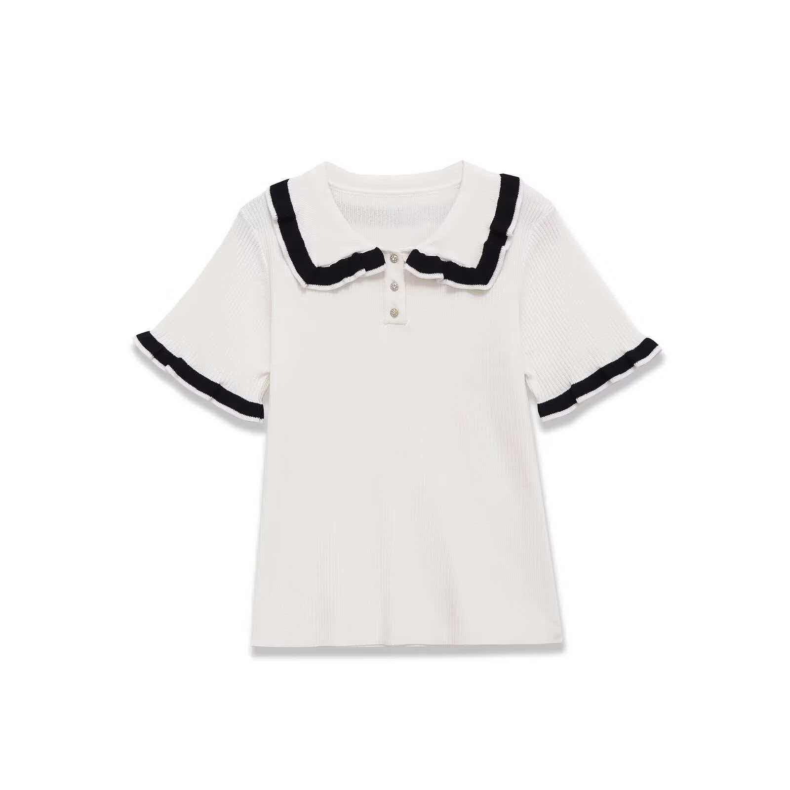 Women's Summer Colorblock Knit Top Square Neck Black White