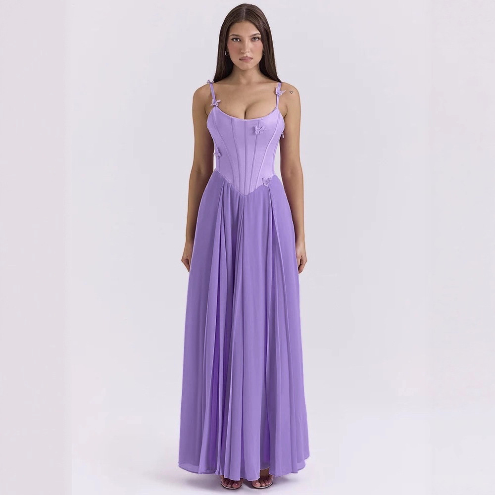 Sexy Solid Color 3D Butterfly Waist-Cinched Maxi Dress
