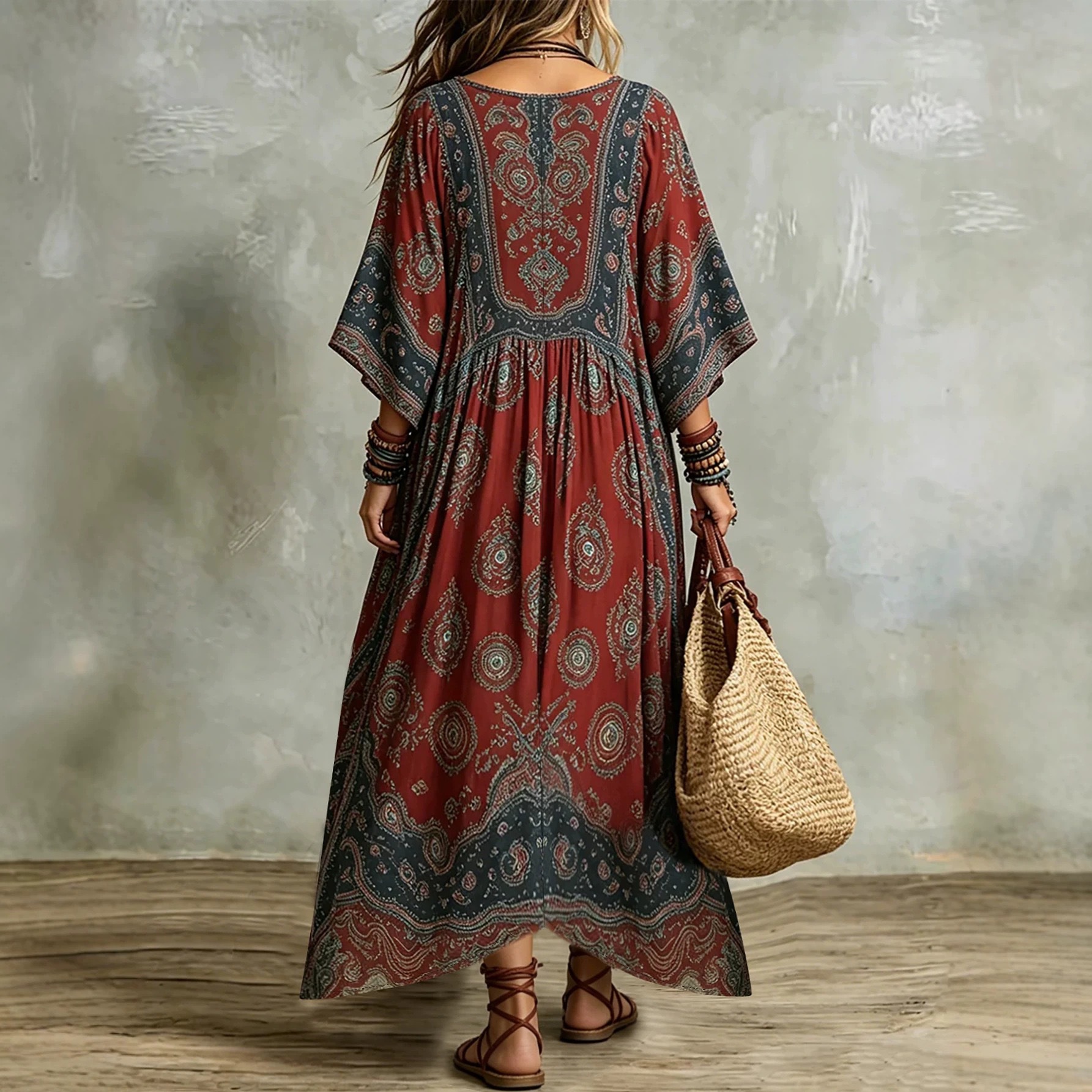 Bohemian Sleeveless V-Neck Printed Maxi Dress Retro Style