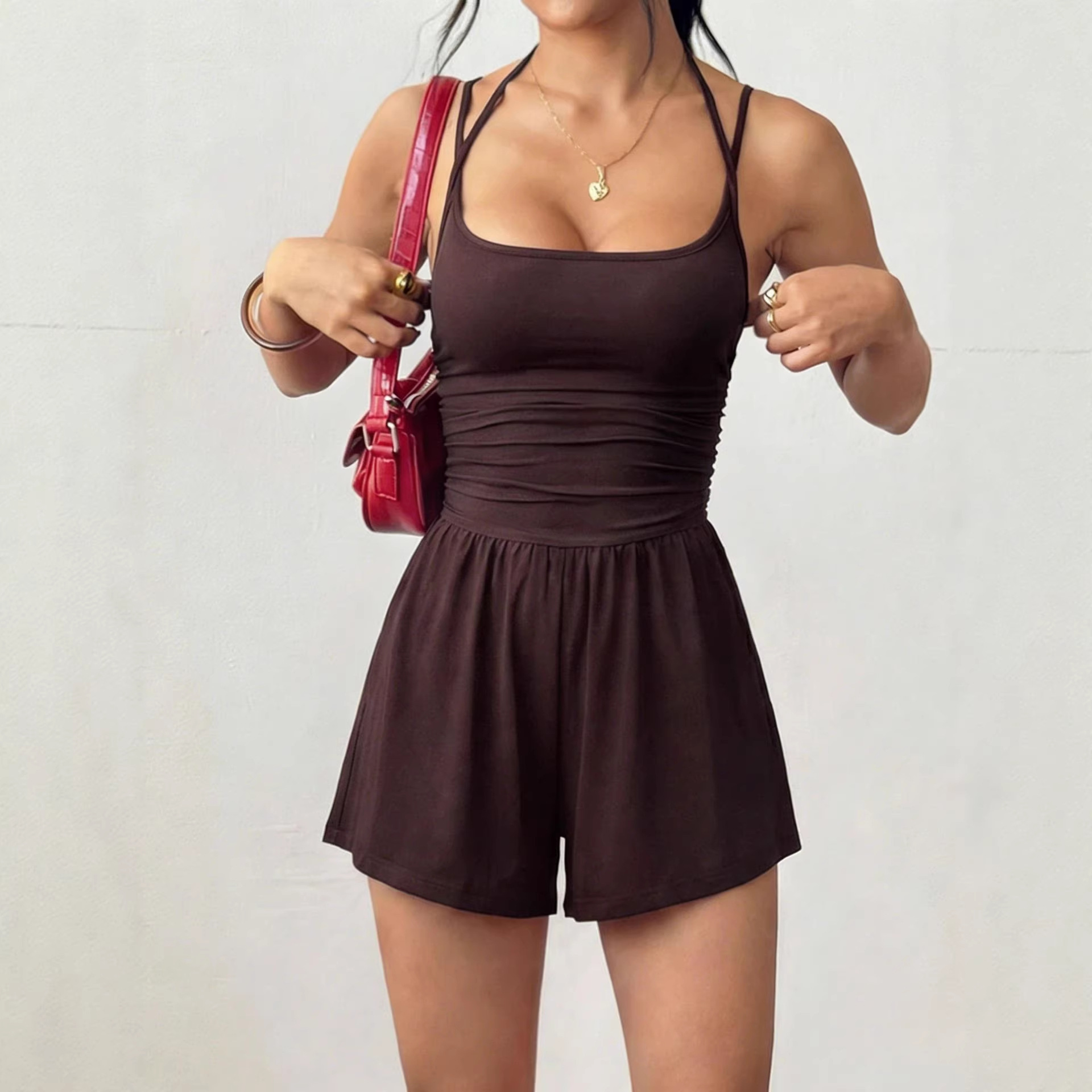 Adjustable Strappy Wide-Leg Romper Shorts