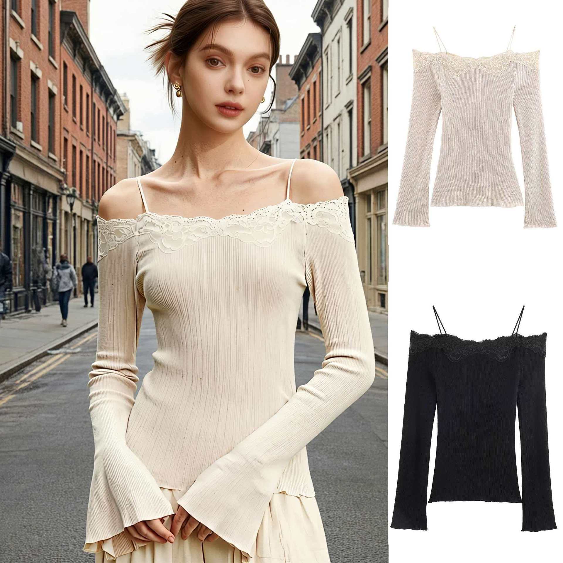 Women's Off-Shoulder Lace Knit Top