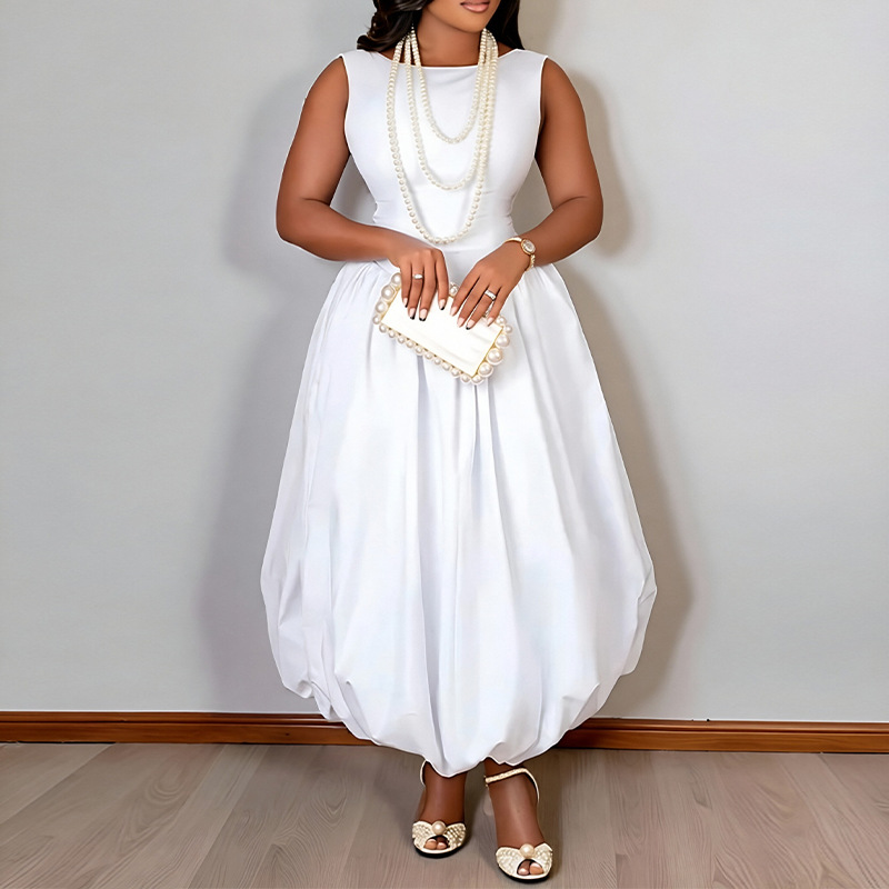 Women's Solid Color Sleeveless High Waist Midi Dress