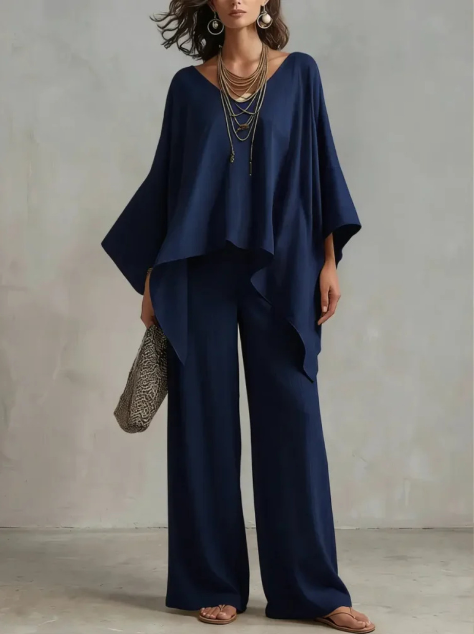Women's Cotton-Linen Solid Color Loose Casual Two-Piece Pants Set