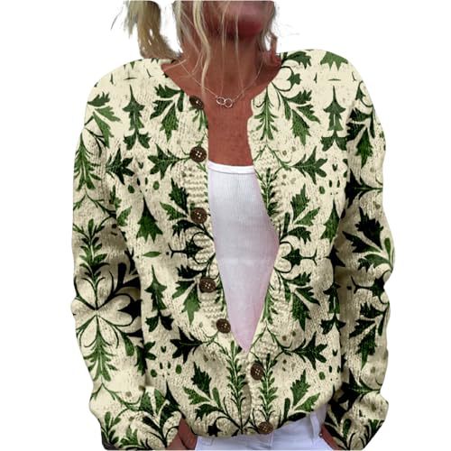 Women's Forest Leaf Print Button Cardigan Sweater