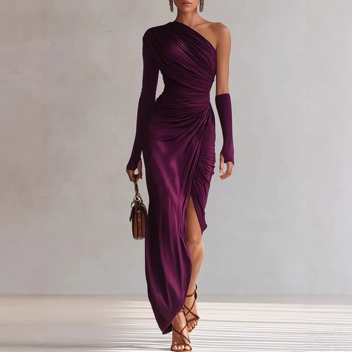 One-Shoulder Ruched Bodycon Long Dress