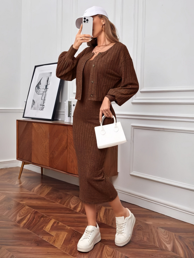 Women's Two-Piece Long Sleeve Bodycon Dress Set