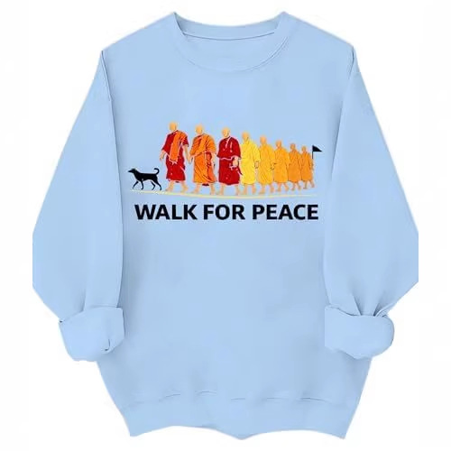 Women's Monk Light Dog Peace Print Crewneck Sweatshirt