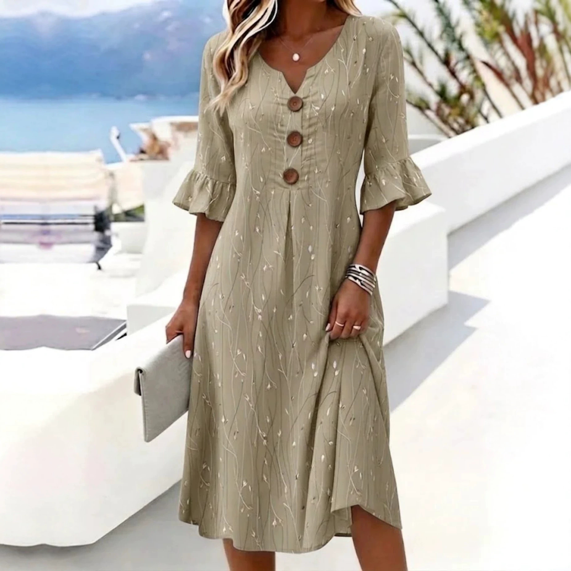Women's Polka Dot Splash Print Button Dress Casual Short Sleeve