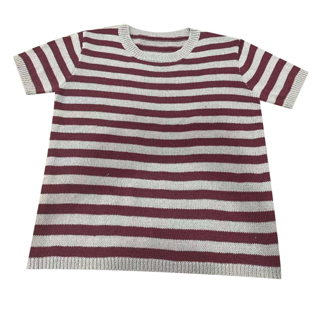 Striped Short Sleeve Knit Sweater Crewneck Pullover Top