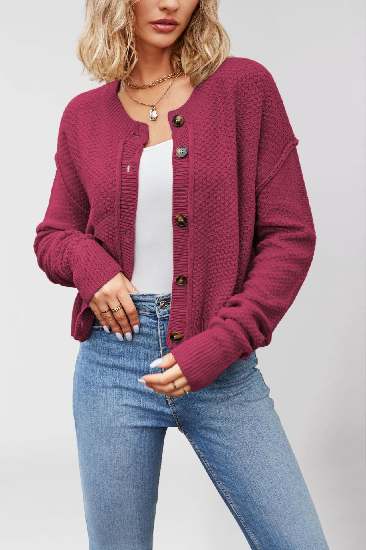 Women's Knit Cardigan Single-Breasted Button-Up Commuter Sweater Coat