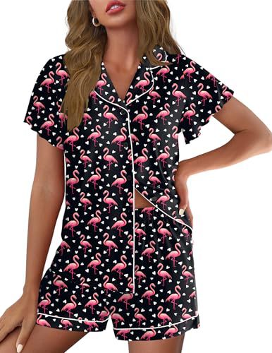 Women's Cuban Collar Polka Dot Leopard Print Short Sleeve Loungewear Set