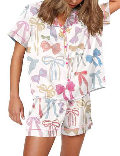 Women's Cuban Collar Animal Print Short Sleeve Shirt Set Casual Summer