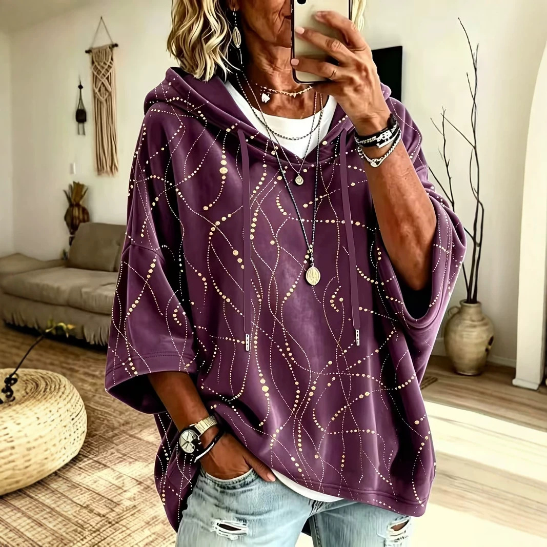 Women's Polka Dot Line Print Casual Hoodie