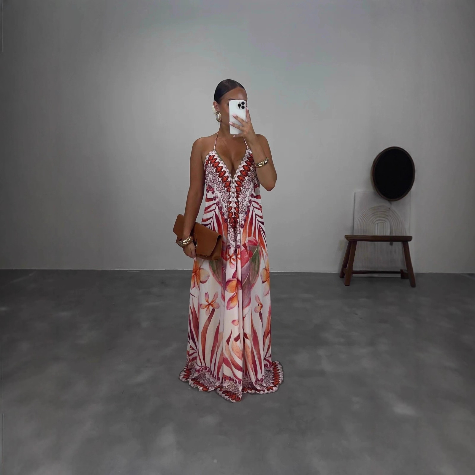 Bohemian Sleeveless Halter Printed Maxi Dress