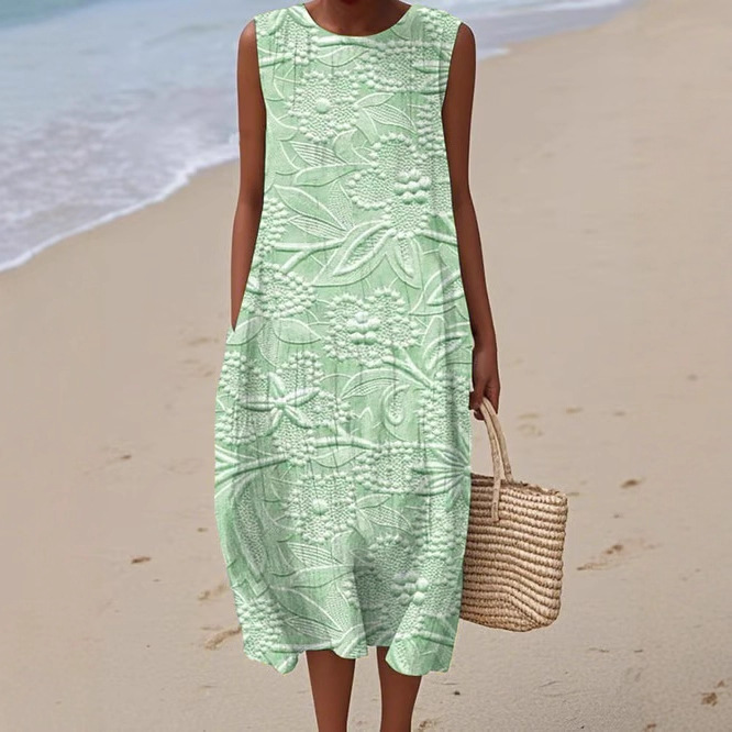 Women's Floral Petal 3D Print Sleeveless Midi Dress