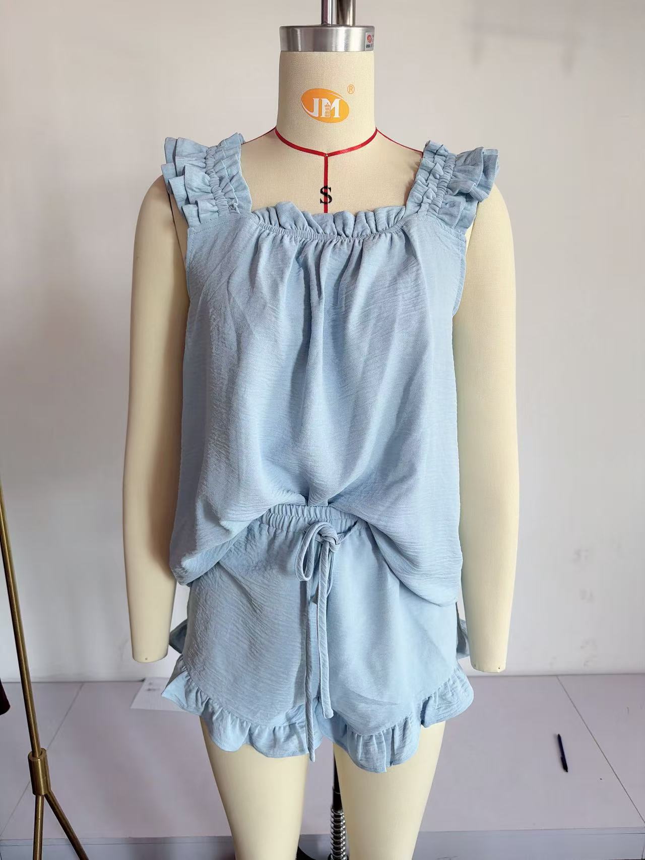 Women's Sweet Solid Color Tank Top and Shorts Pajama Set