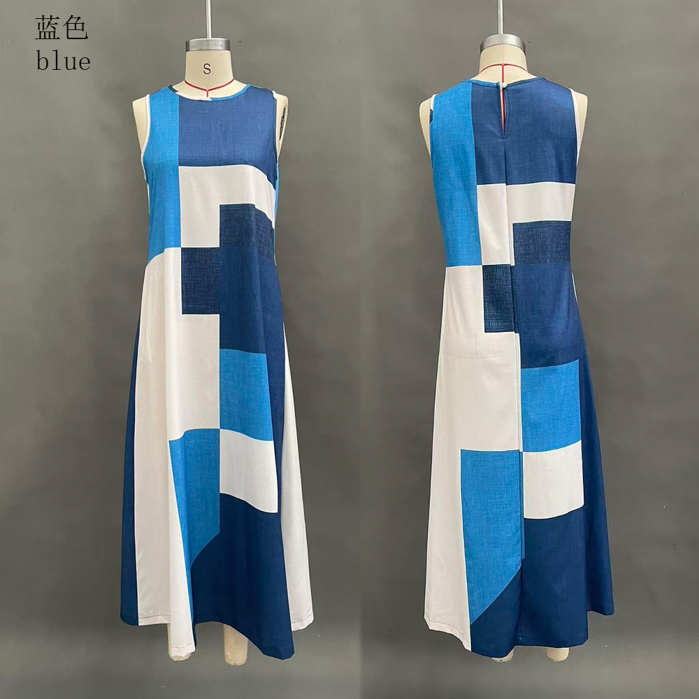 Plaid Print Sleeveless Long Dress Casual Vacation