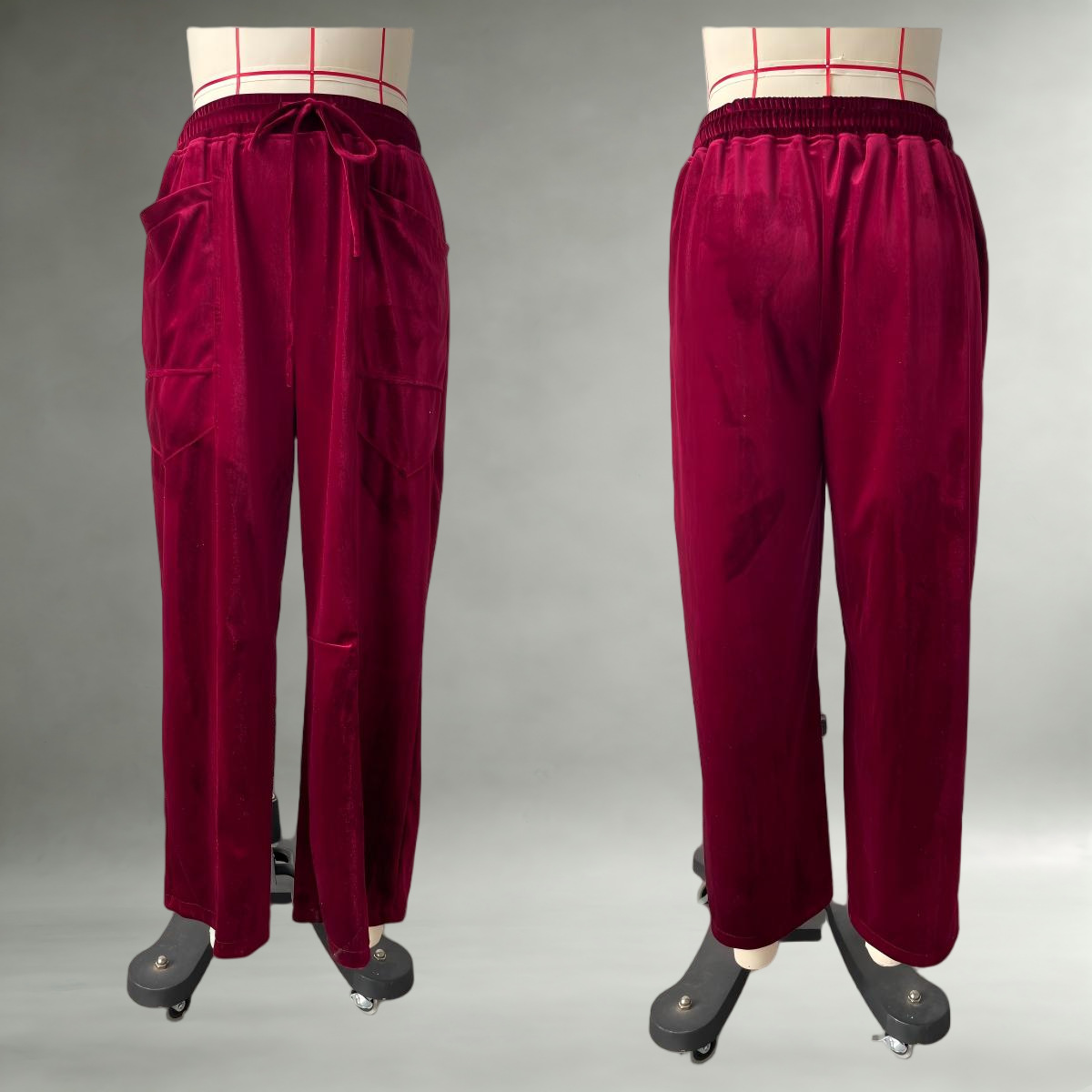 Women's Loose Wide-Leg Velvet Pants with Drawstring