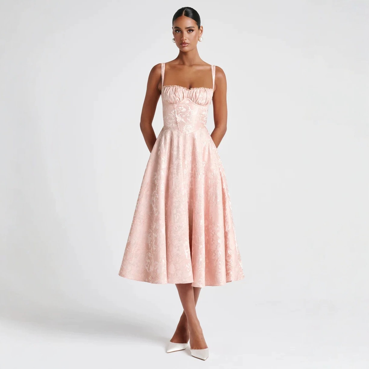 Jacquard Sleeveless Open-Back A-Line Maxi Dress