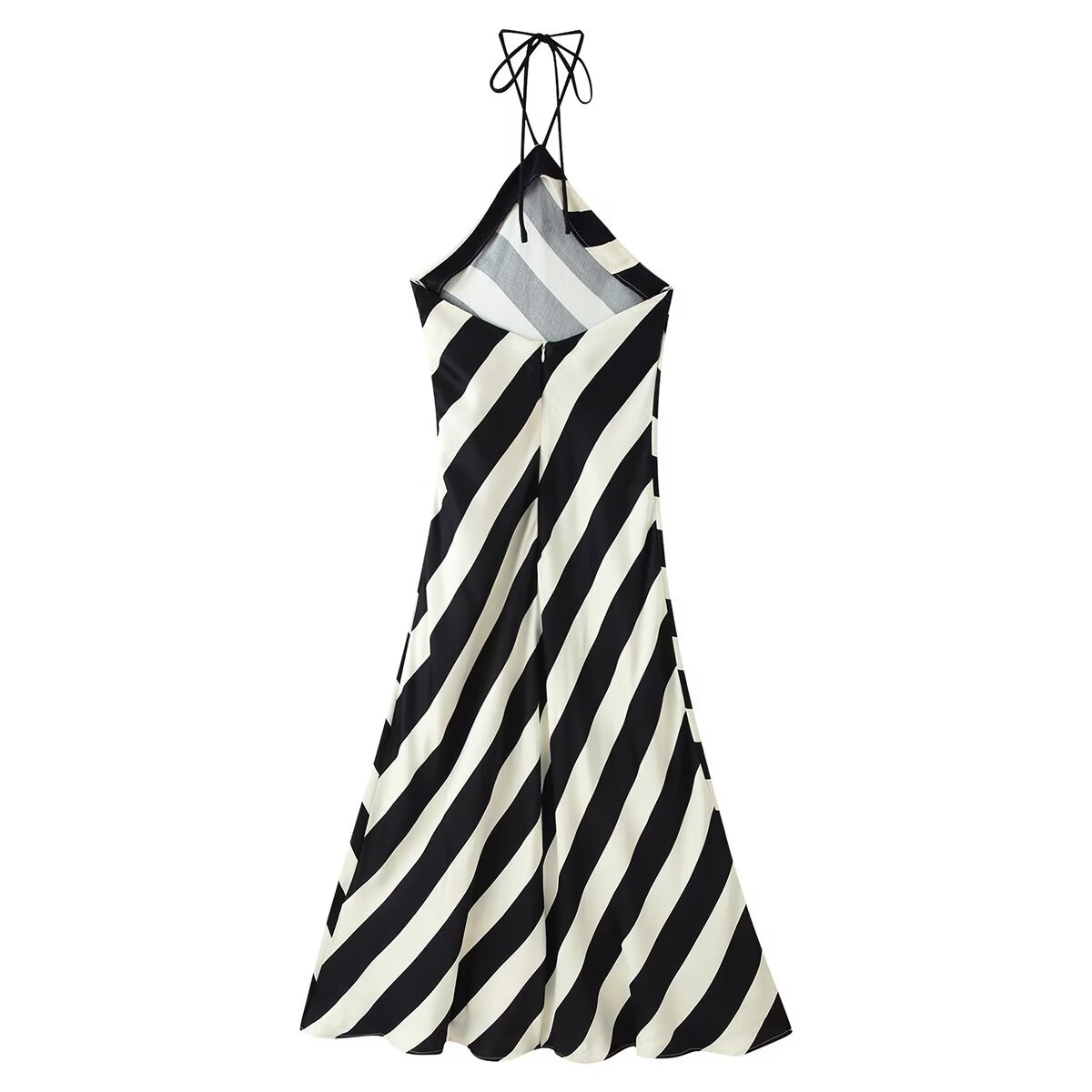 Black and White Striped Halter Neck Dress