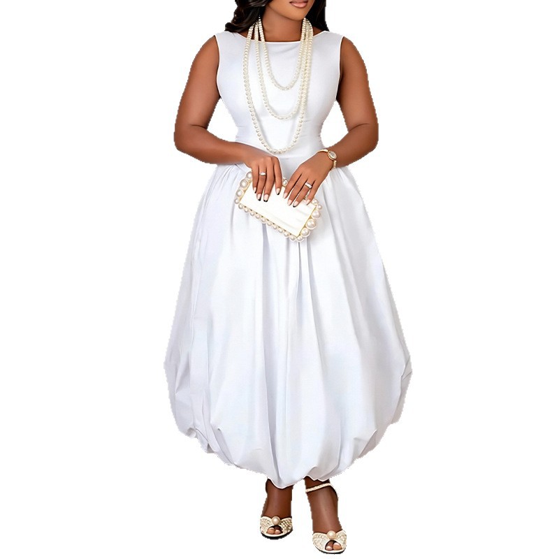 Women's Solid Color Sleeveless High Waist Midi Dress