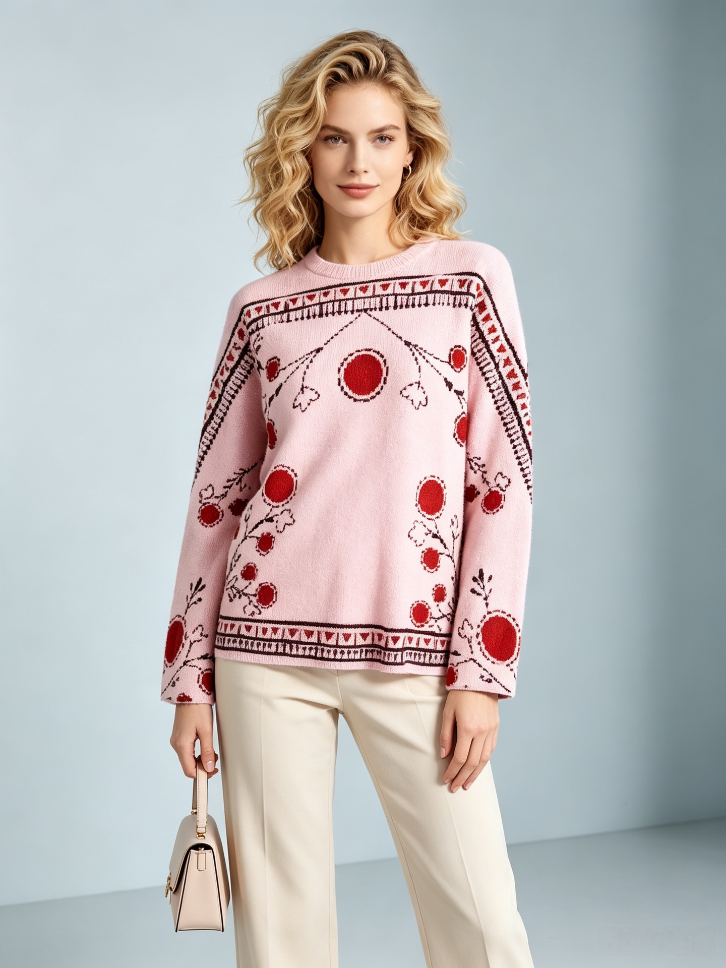 3D Christmas Print Crewneck Knit Sweater