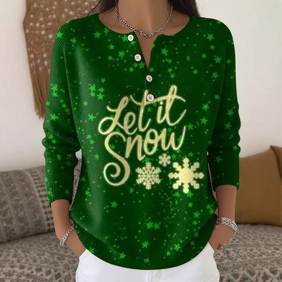 Women's Christmas Floral Print Buttoned Sweatshirt
