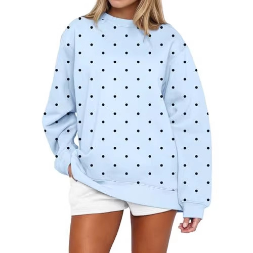 Polka Dot Print Crewneck Sweatshirt for Women