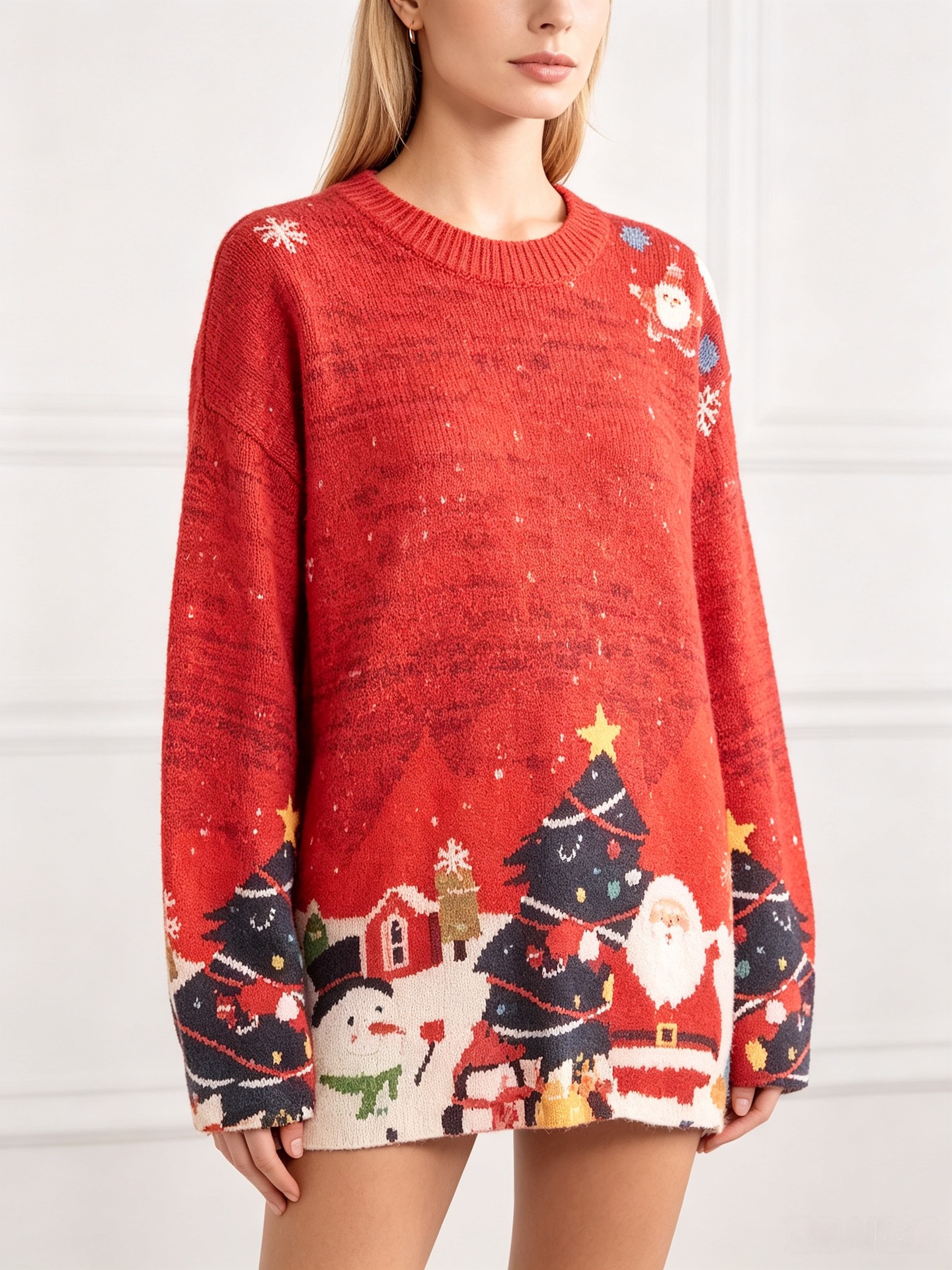 3D Print Christmas Sweater Women's Crewneck Long-Sleeve Knit Pullover