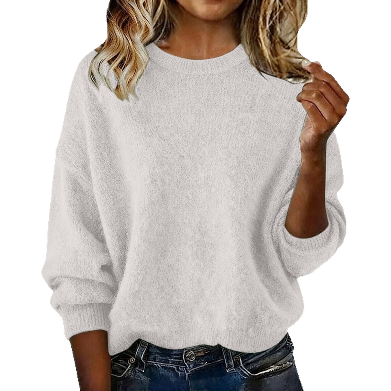 Women's Solid Crewneck Loose Knit Sweater