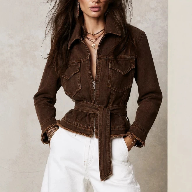 Bohemian Vintage Brown Belted Jacket