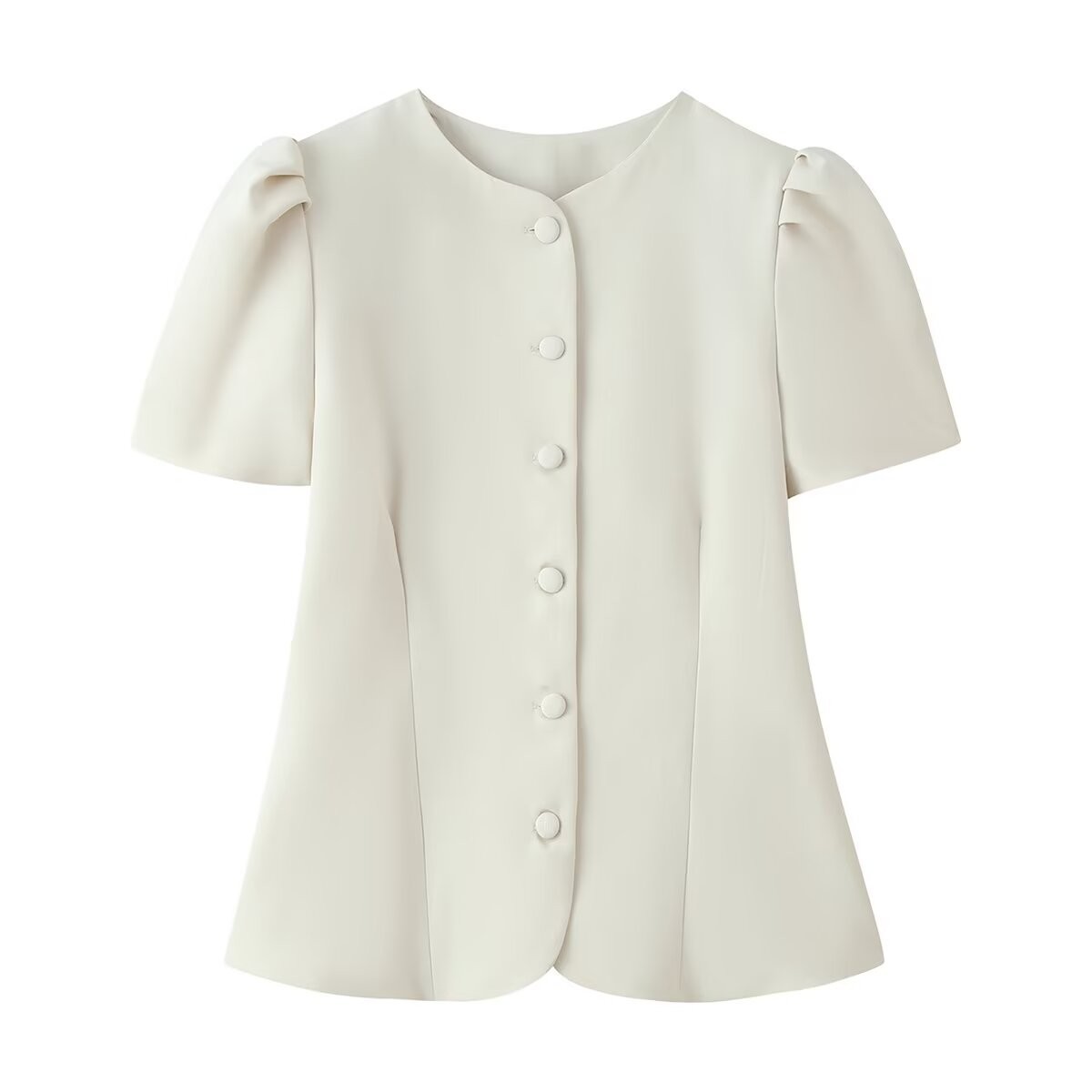 Elegant Round Neck Button-Trim Short Sleeve Top and Pants Set