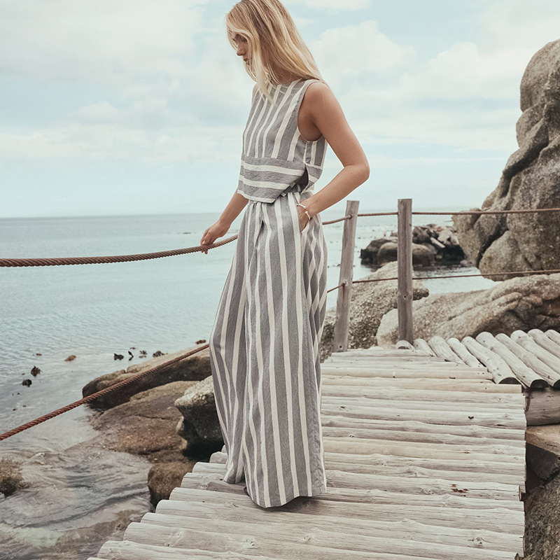 Women's Casual Wide-Leg Pants and Long-Sleeve Crewneck Top Two-Piece Set