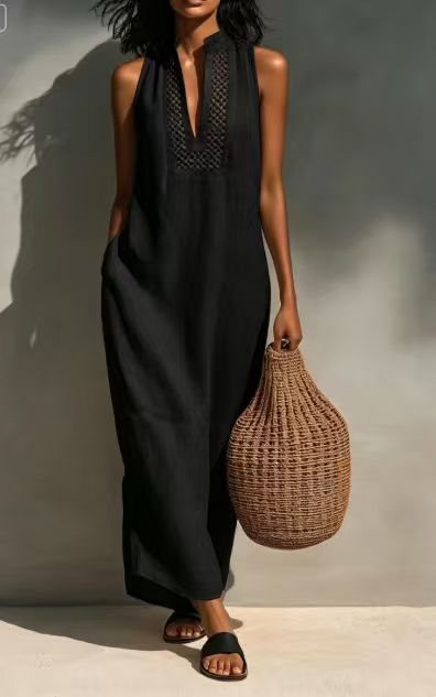 Women's Summer Sleeveless V-Neck Cutout Maxi Dress