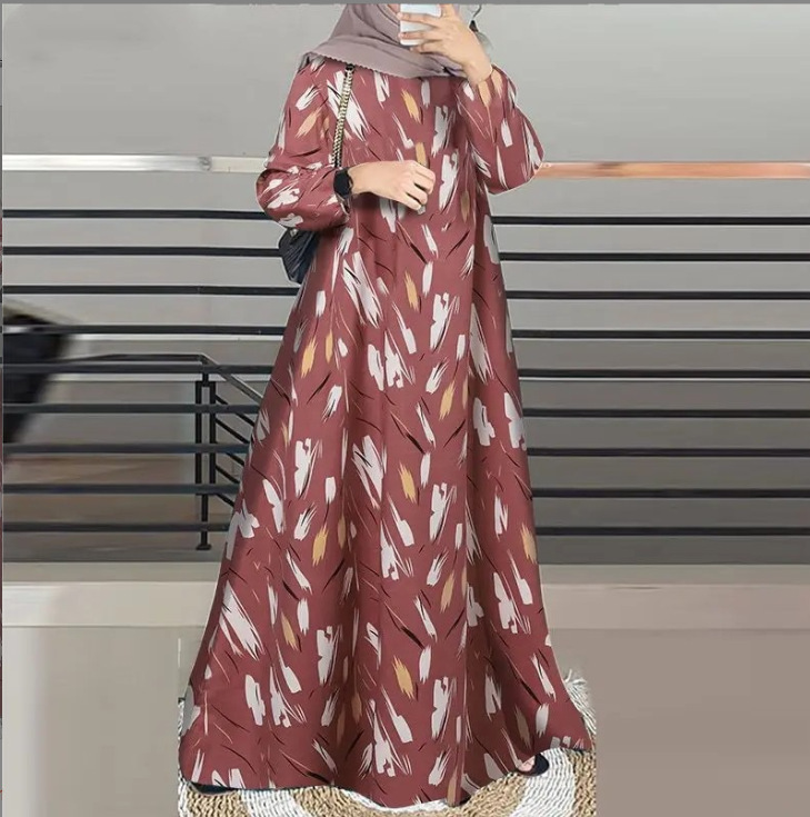Women's Floral Print Long Sleeve Loose A-Line Maxi Dress
