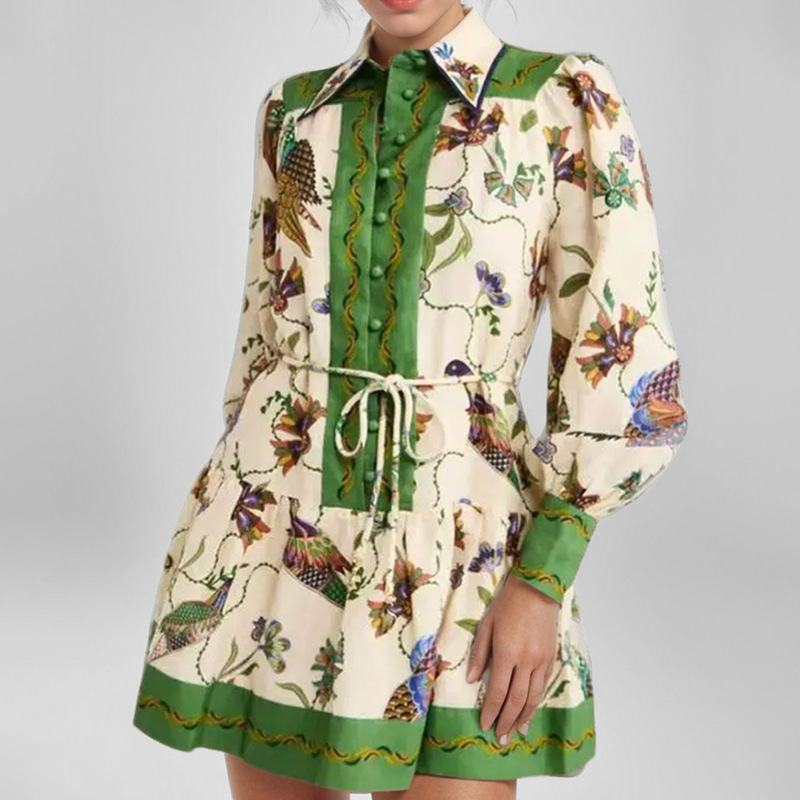 Floral Print Long Sleeve Shirt and Pleated Skirt Two-Piece Set