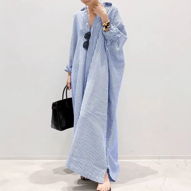 Women's Plus Size Striped Print Long Dress with Cardigan
