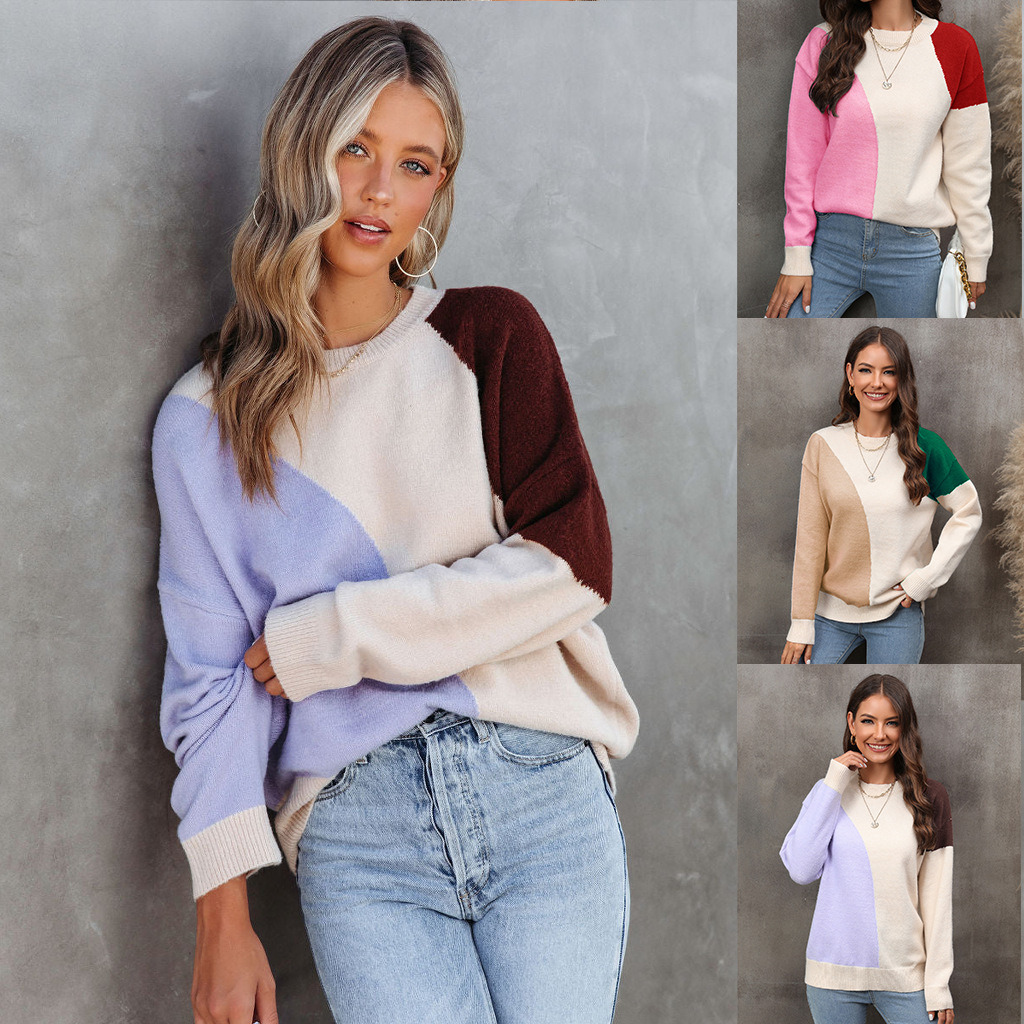 Colorblock Knit Pullover Sweater Slim Fit Women's