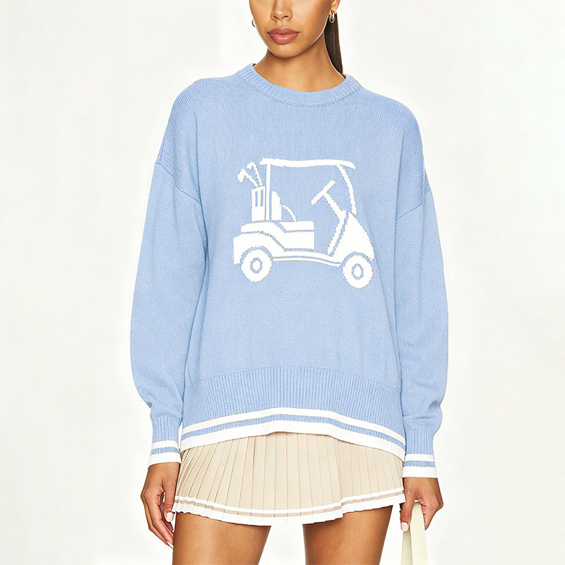 Women's Jacquard Crewneck Pullover Knit Sweater