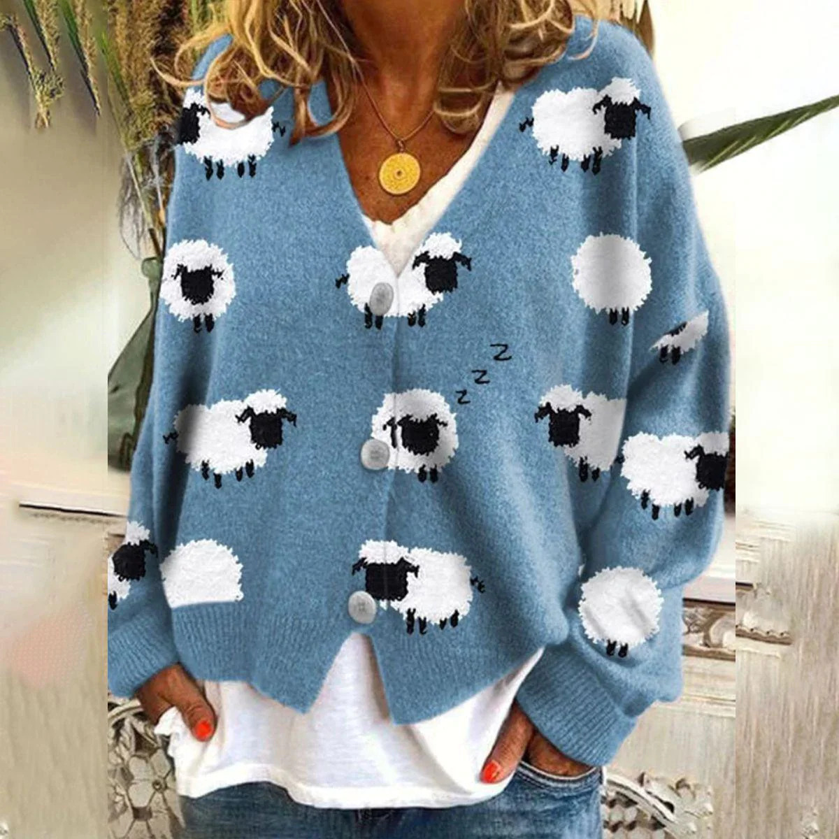 Abstract Print Open-Front Cardigan Sweater
