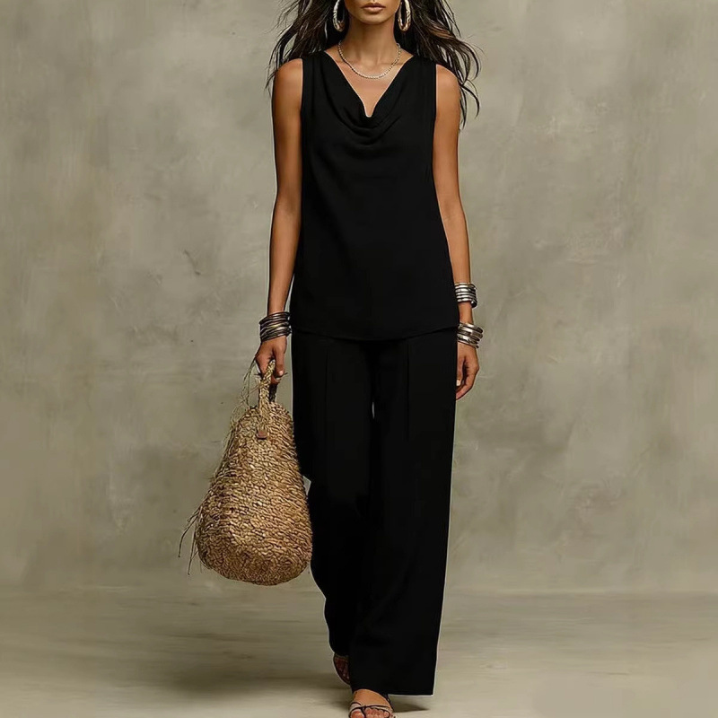 Women's Solid V-Neck Casual Two-Piece Set Short Sleeve Top