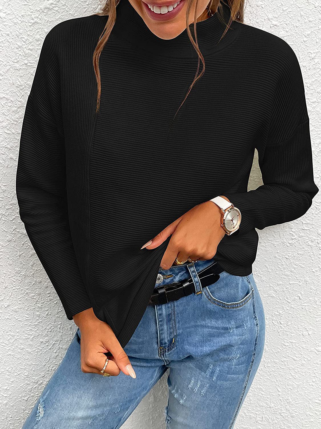 Women's Striped Half-Turtleneck Knit Pullover Sweater