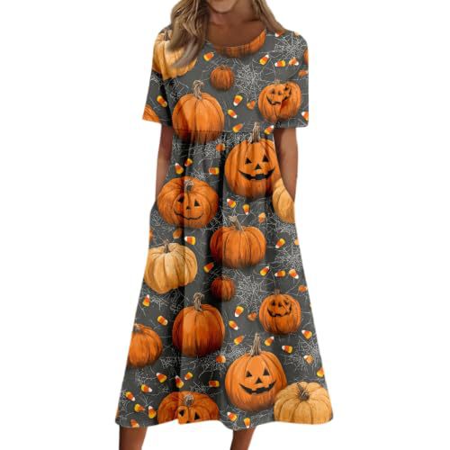 Women's Halloween Print Pleated Midi Dress