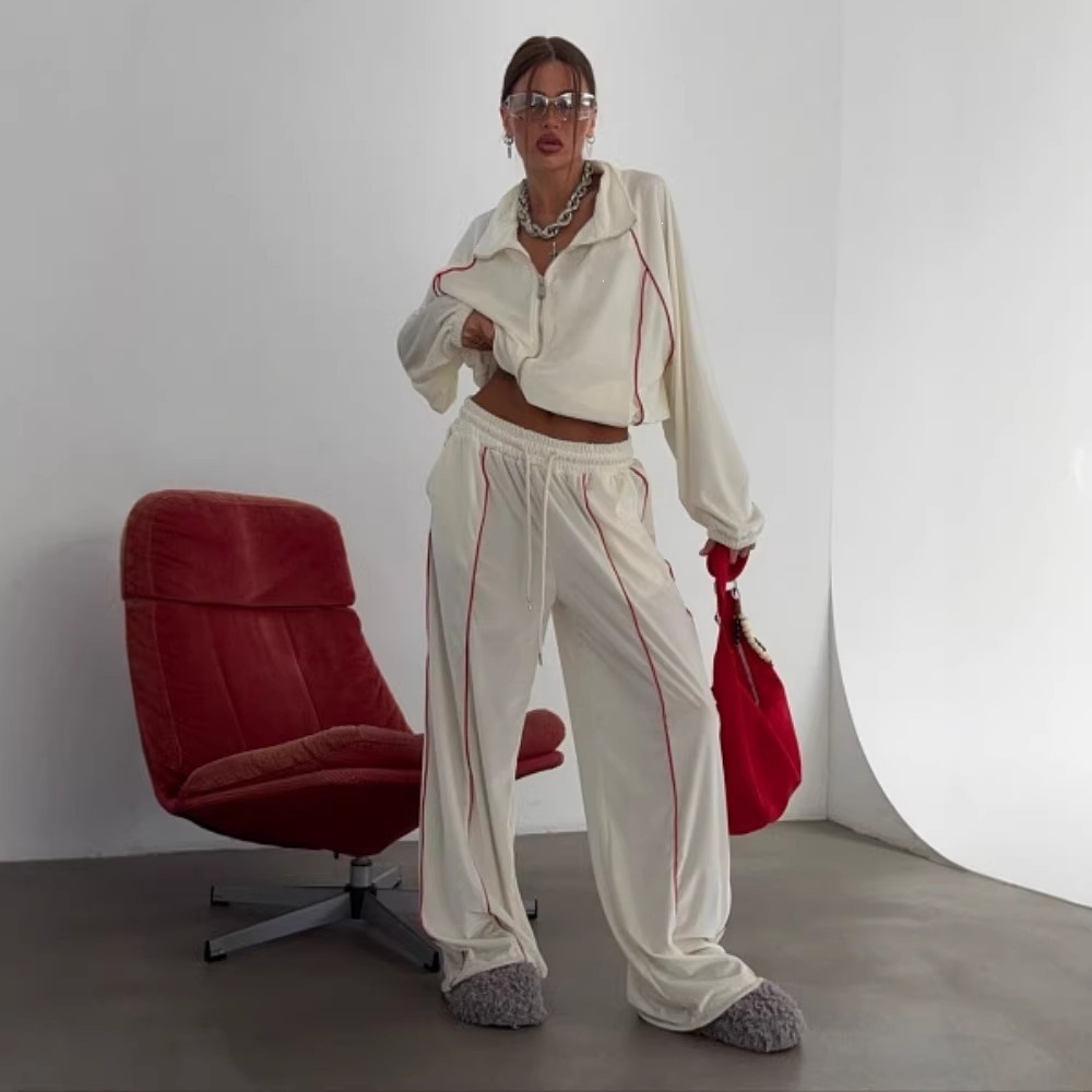 Women's Velvet Colorblock Two-Piece Set Long Sleeve Cardigan Jacket and Pants
