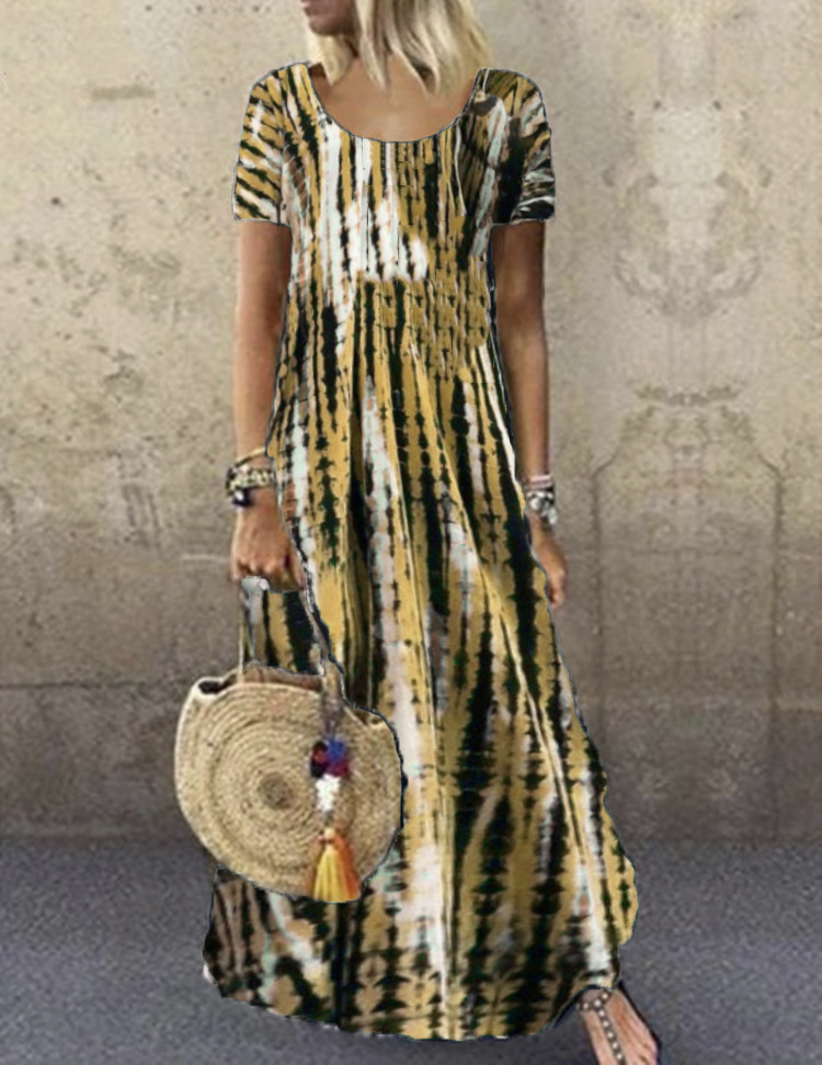 Tie-Dye Print Short Sleeve Round Neck Maxi Dress Plus Size Casual