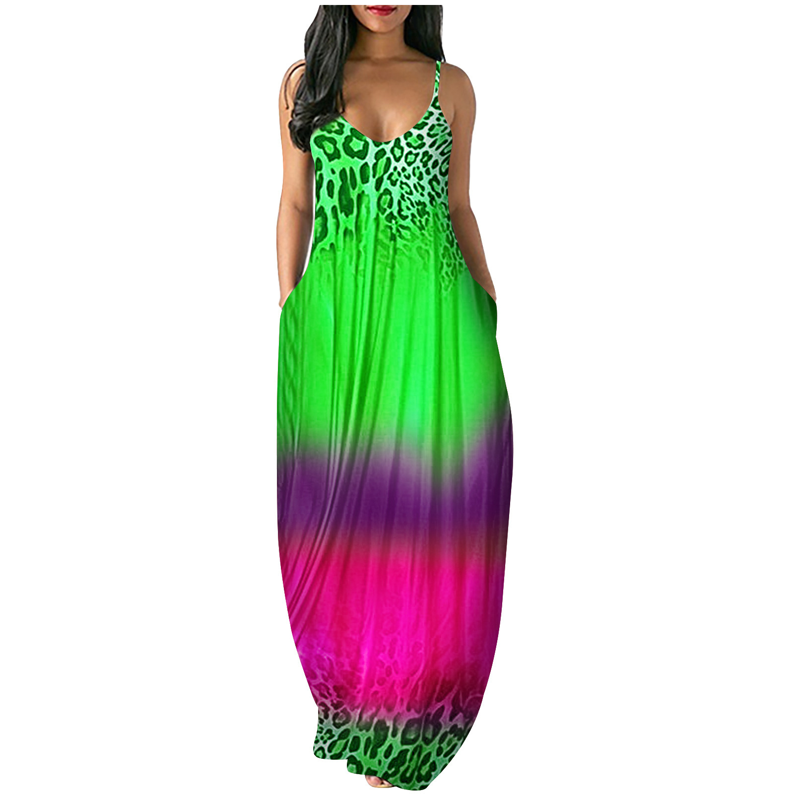 Gradient Print Sleeveless A-Line Maxi Dress