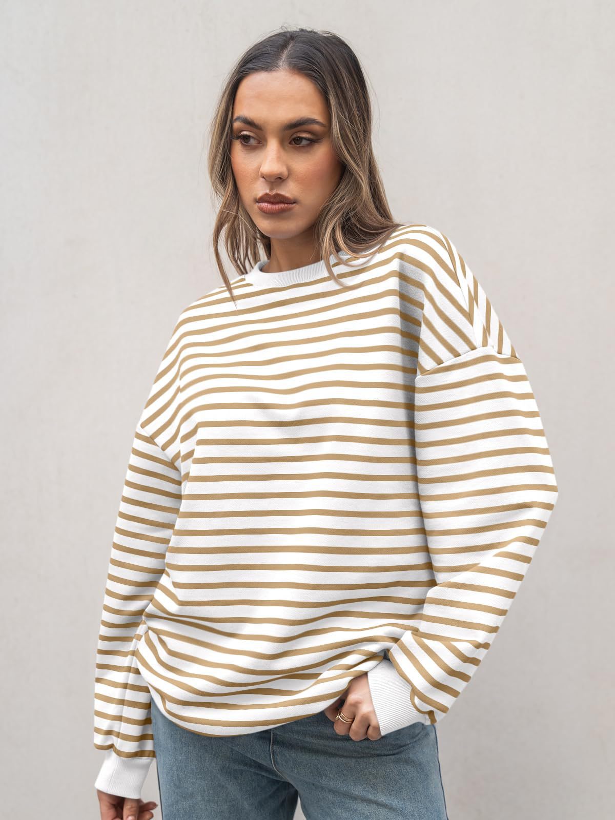 Women's Striped Long-Sleeve Crewneck Sweatshirt Y2K Pullover