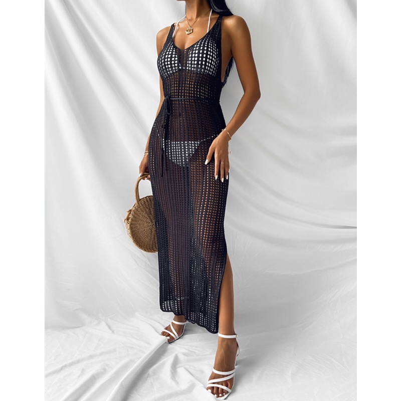 Women's Openwork Backless Knit Beach Cover-Up Dress